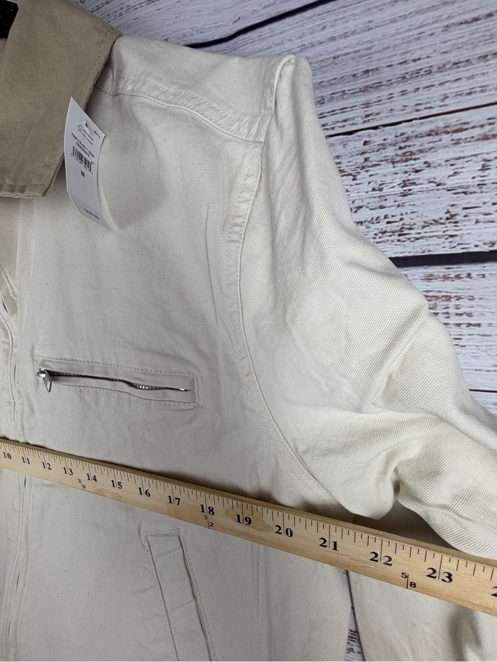 Gap Cropped Canvas Chore Jacket White Beige Contrast Collar NWT Size M - Picture 8 of 8